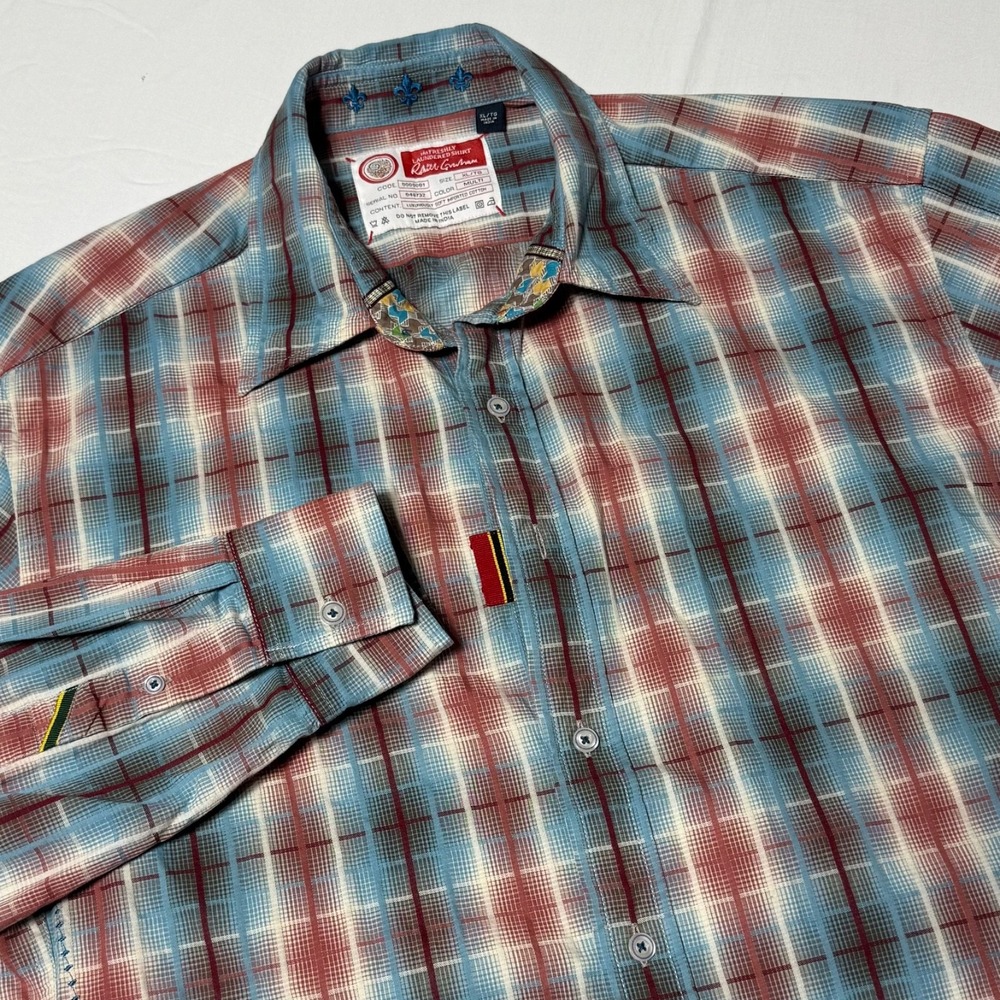 Robert Graham Mens Shirt Plaid Fort Sumter Freshly‎ Laundered Size XL Button up